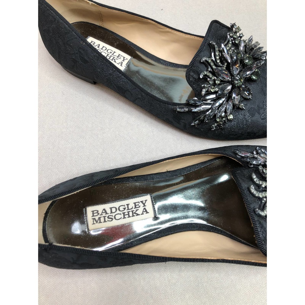 Badgley Mischka Women’s Mandy Loafer Flat , Black Jacquard, Rhinestones, Sz 5.5 - Picture 3 of 6